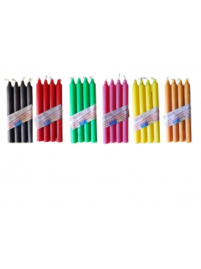 Colored candles 19 x 2 cm. Box of 20 units